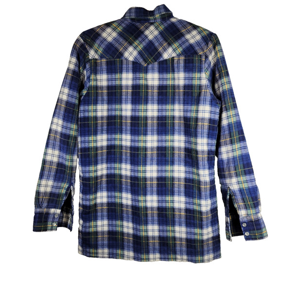 Vintage Wrangler Shacket Mens Medium Green Blue Plaid Flannel Pockets Insulated - Picture 2 of 16